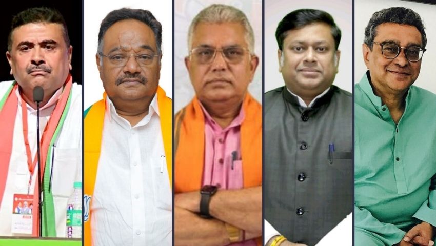 শুভেন্দু অধিকারী, শমীক ভট্টাচার্য, দিলীপ ঘোষ, সুকান্ত মজুমদার, স্বপন দাশগুপ্ত। ছবি: সংগৃহীত